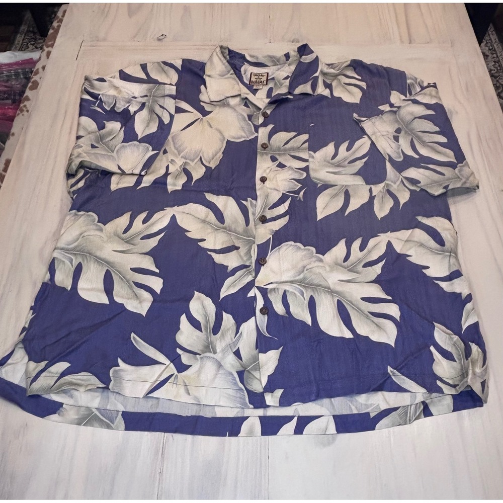 Tommy Bahama Mens XXL Blue Silk Monstera Leaf Hawaiian Camp Shirt RN 86549
